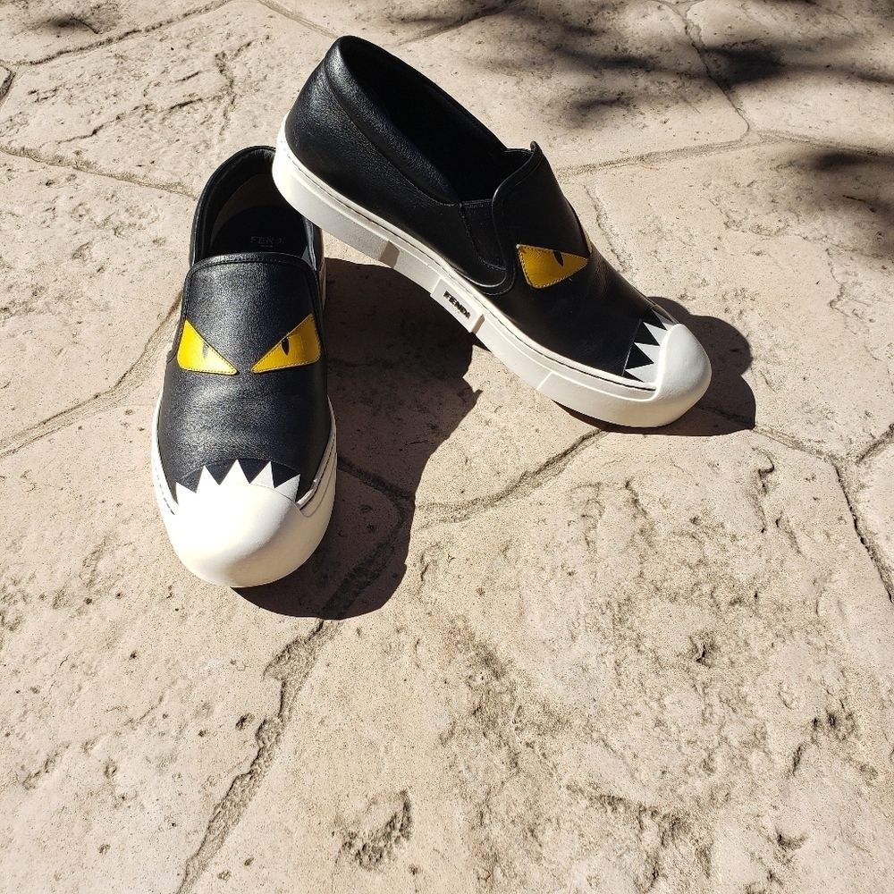 Fendi Black and White Monster Slip-On Sneakers